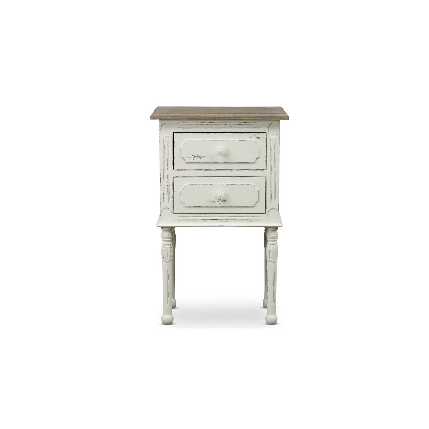 Baxton Studio Anjou 2 Drawer Nightstand in White and Natural