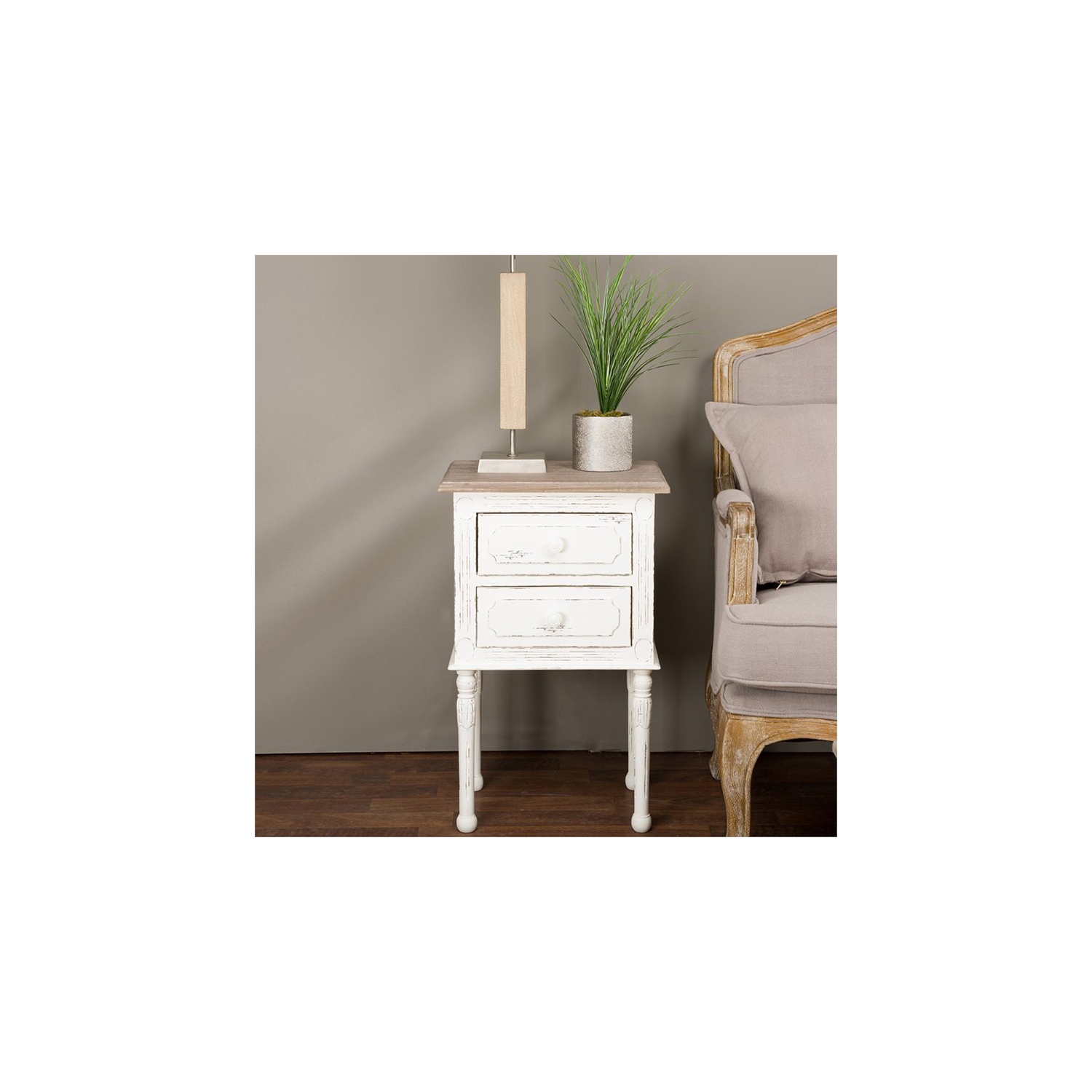 Baxton Studio Anjou 2 Drawer Nightstand in White and Natural