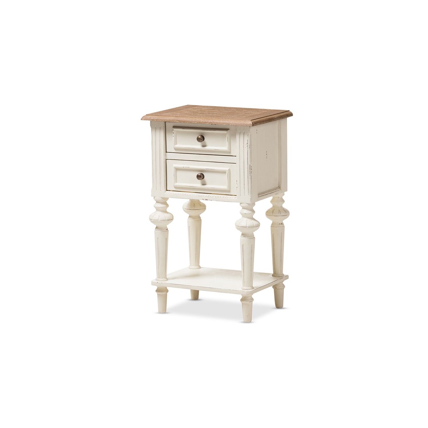 Baxton Studio Marquetterie 2 Drawer Nightstand in Oak and White