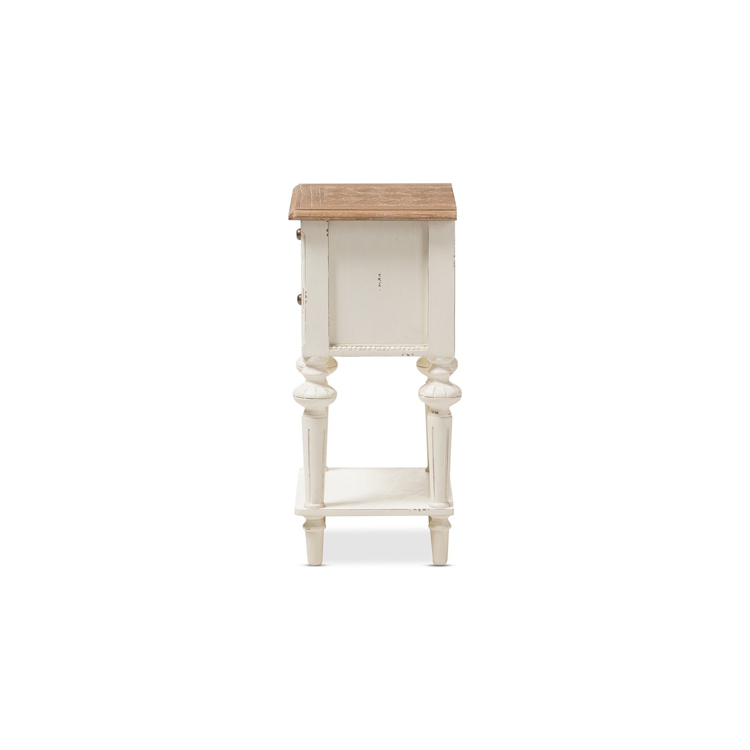 Baxton Studio Marquetterie 2 Drawer Nightstand in Oak and White