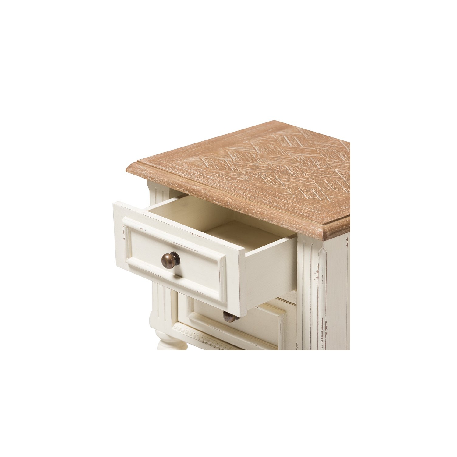 Baxton Studio Marquetterie 2 Drawer Nightstand in Oak and White