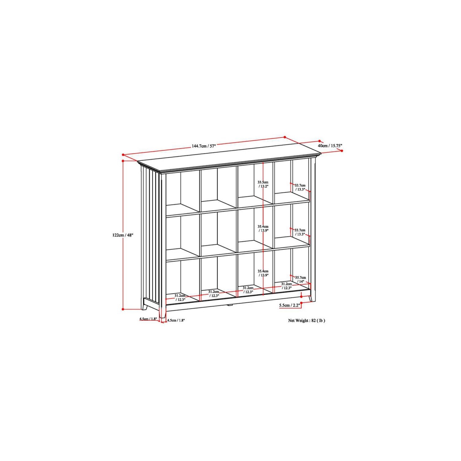 Simpli Home Acadian Wood 48" x 57" Transitional 12 Cube in Brunette Brown