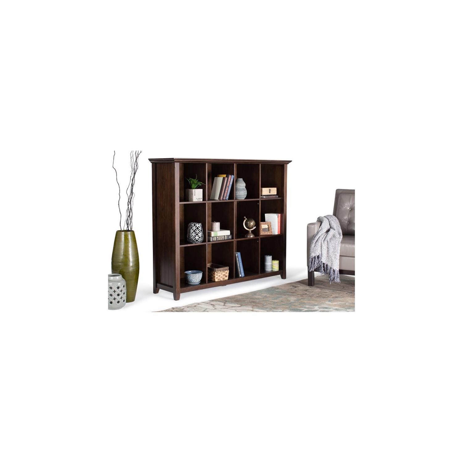 Simpli Home Acadian Wood 48" x 57" Transitional 12 Cube in Brunette Brown