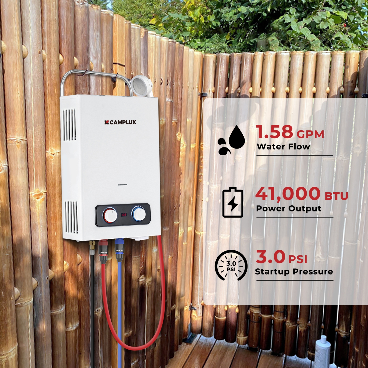 Camplux 1.58 GPM 41,000 BTU Outdoor Portable Propane Tankless Water Heater