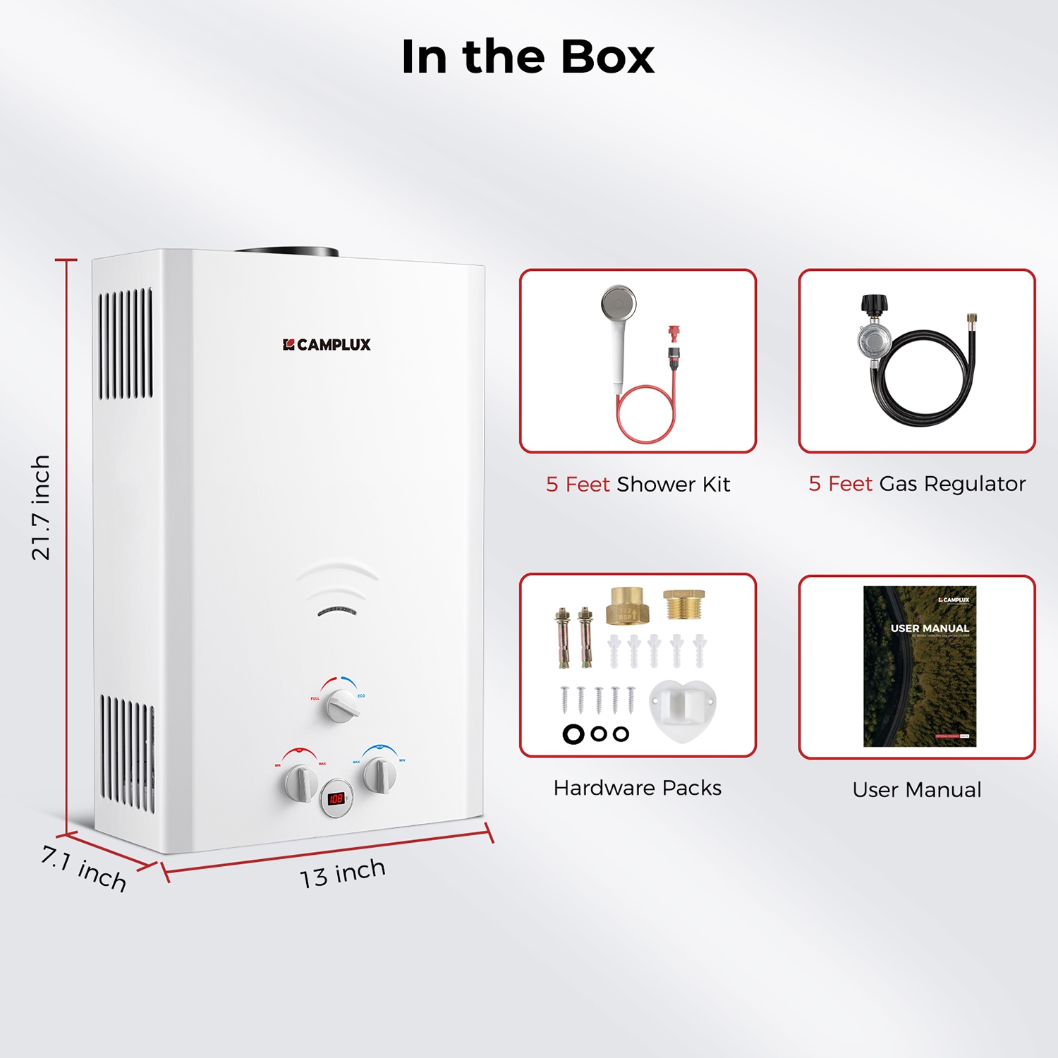 Camplux 2.64 GPM 68,000 BTU Outdoor Portable Propane Tankless Water Heater with Digital Display, White