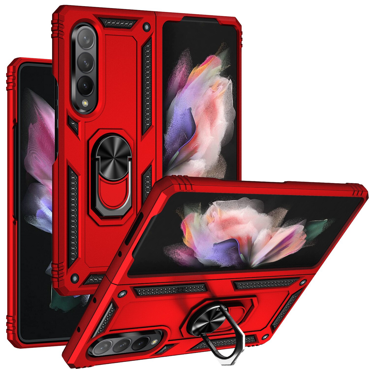 【CSmart】 Anti-Drop Hybrid Magnetic Hard Armor Case with Ring Holder for Samsung Galaxy Z Fold 4 5G 2022, Red
