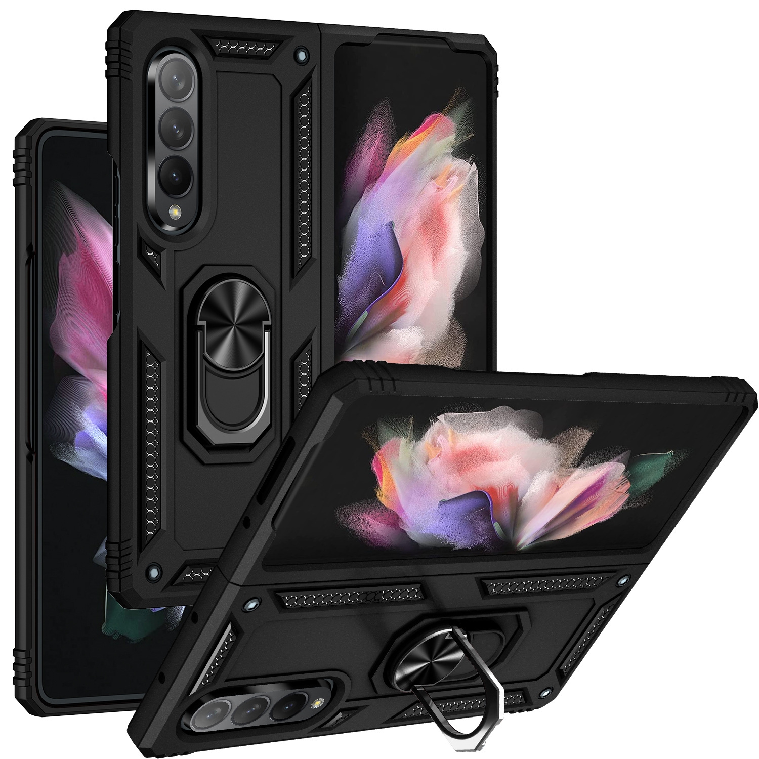 【CSmart】 Anti-Drop Hybrid Magnetic Hard Armor Case with Ring Holder for Samsung Galaxy Z Fold 4 5G 2022, Black
