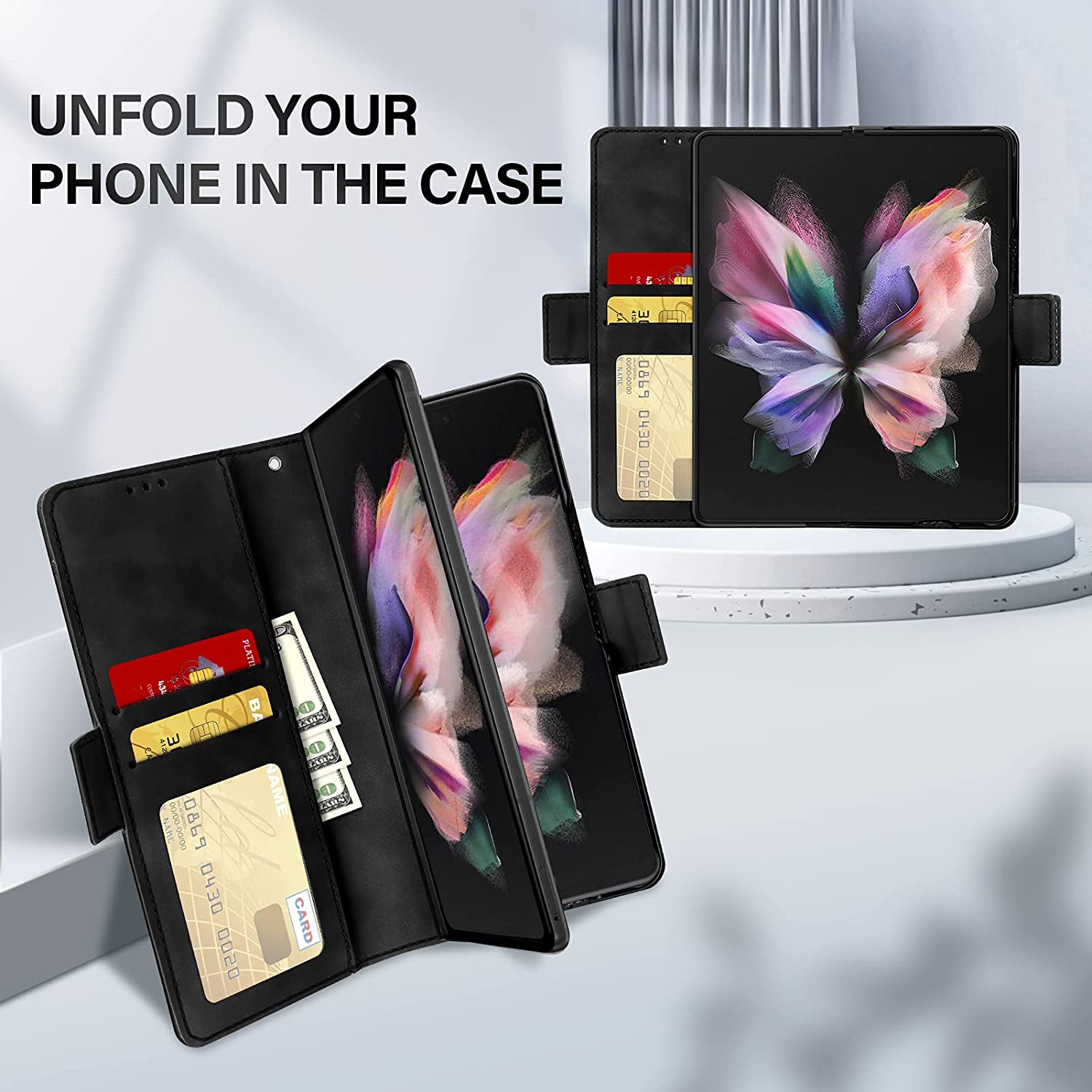 [CS] Samsung Galaxy Z Fold 4 5G 2022 Case, Magnetic Leather Folio Wallet Flip Case Cover with Card Slot, Black