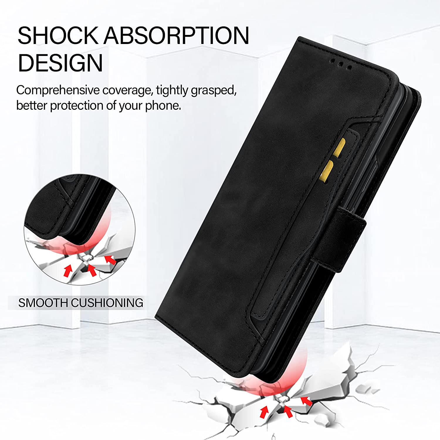 [CS] Samsung Galaxy Z Fold 4 5G 2022 Case, Magnetic Leather Folio Wallet Flip Case Cover with Card Slot, Black