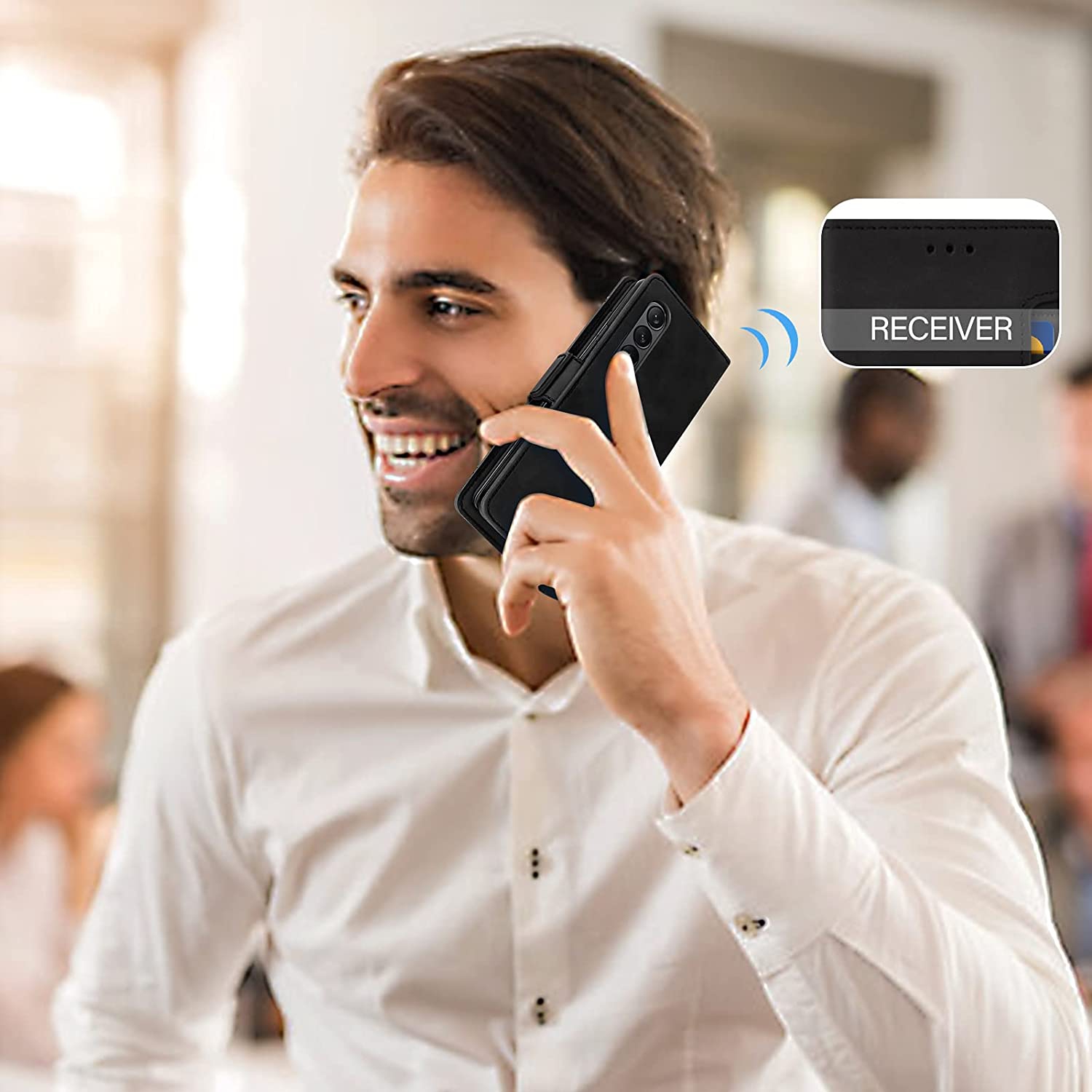 [CS] Samsung Galaxy Z Fold 4 5G 2022 Case, Magnetic Leather Folio Wallet Flip Case Cover with Card Slot, Black