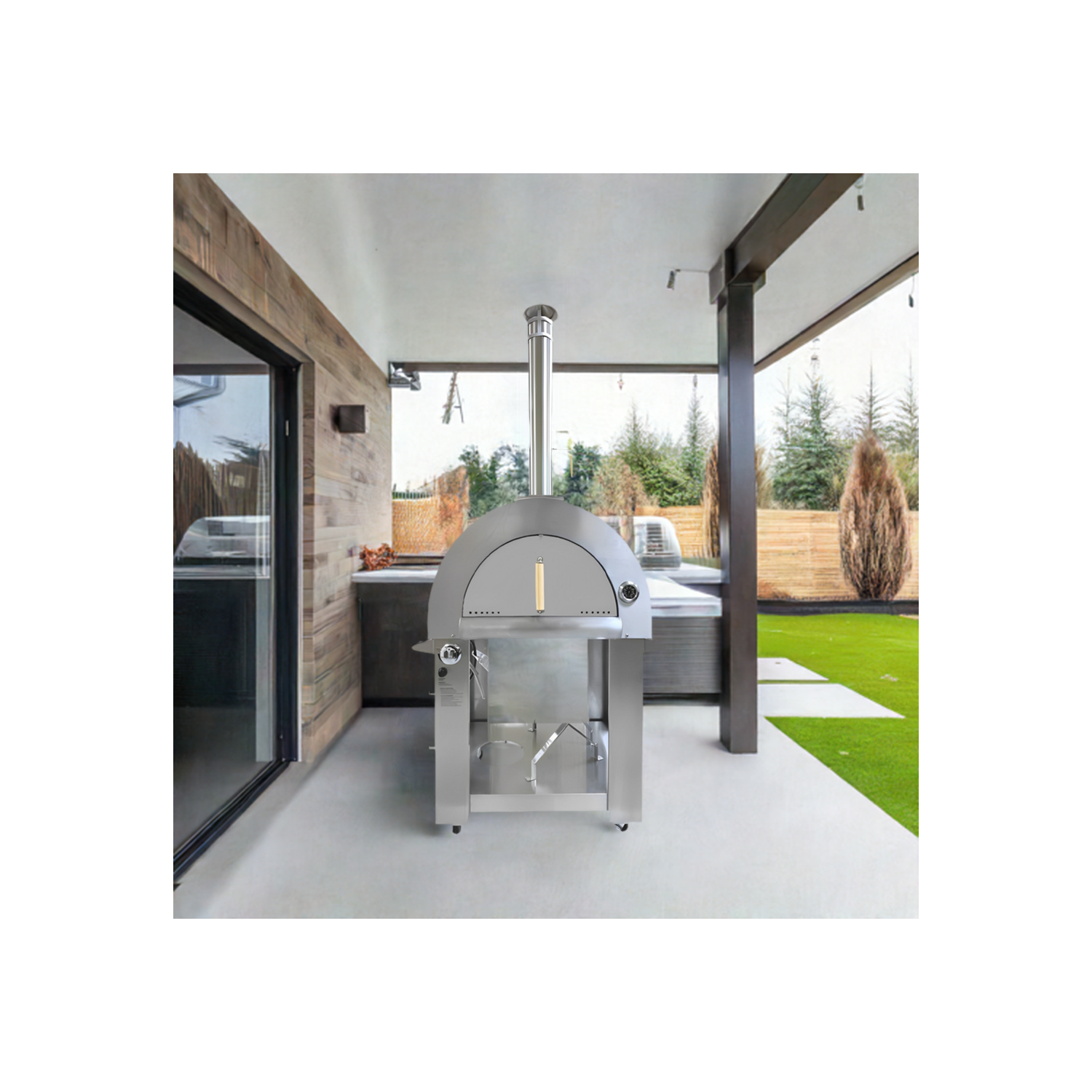 Four à pizza en bois et au gaz Professional de CROWN - Four à pizza d'extérieur en acier inoxydable 35000&nbsp;BTU avec capacité biénergie | APOG03