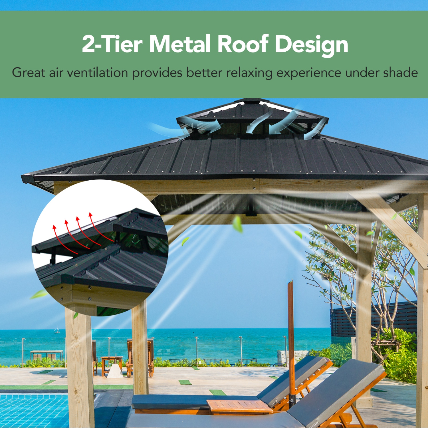 Patiojoy 10' X 10' Patio Pavilion Outdoor Hardtop Gazebo w/ Extra Metal Stakes & J-Shaped Hook