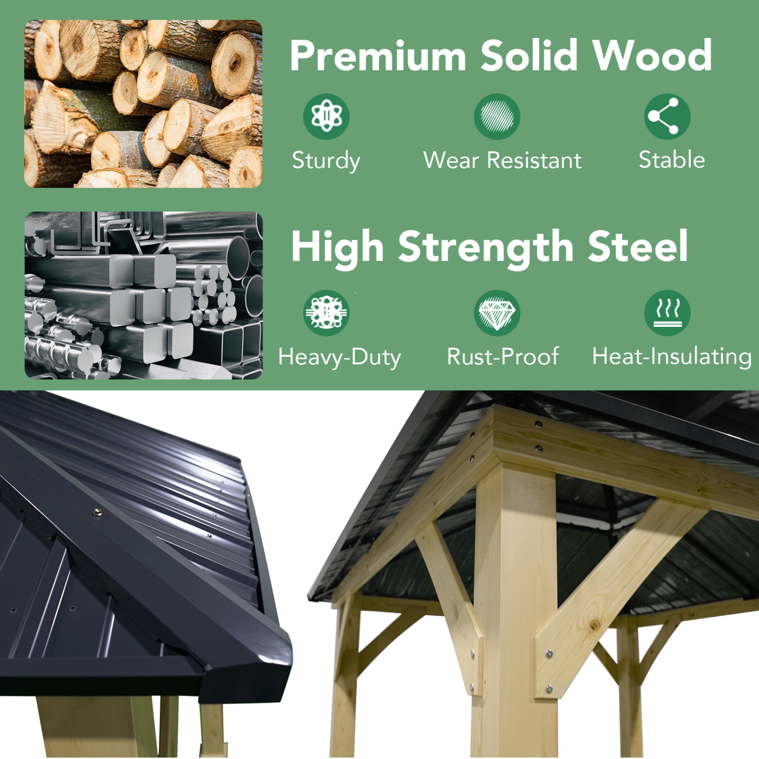 Patiojoy 10' X 10' Patio Pavilion Outdoor Hardtop Gazebo w/ Extra Metal Stakes & J-Shaped Hook