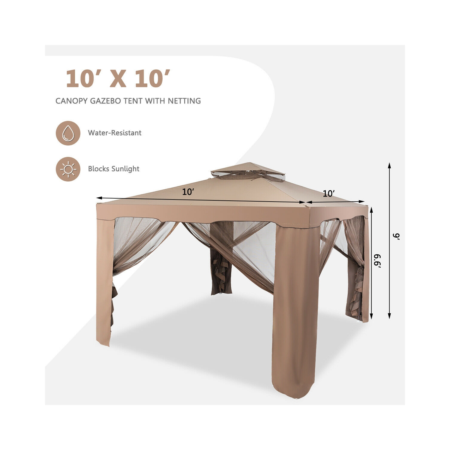 Topbuy 10' x 10' 2-tier Outdoor Netting Canopy Sun Shade Gazebo Tent for Picnic Party