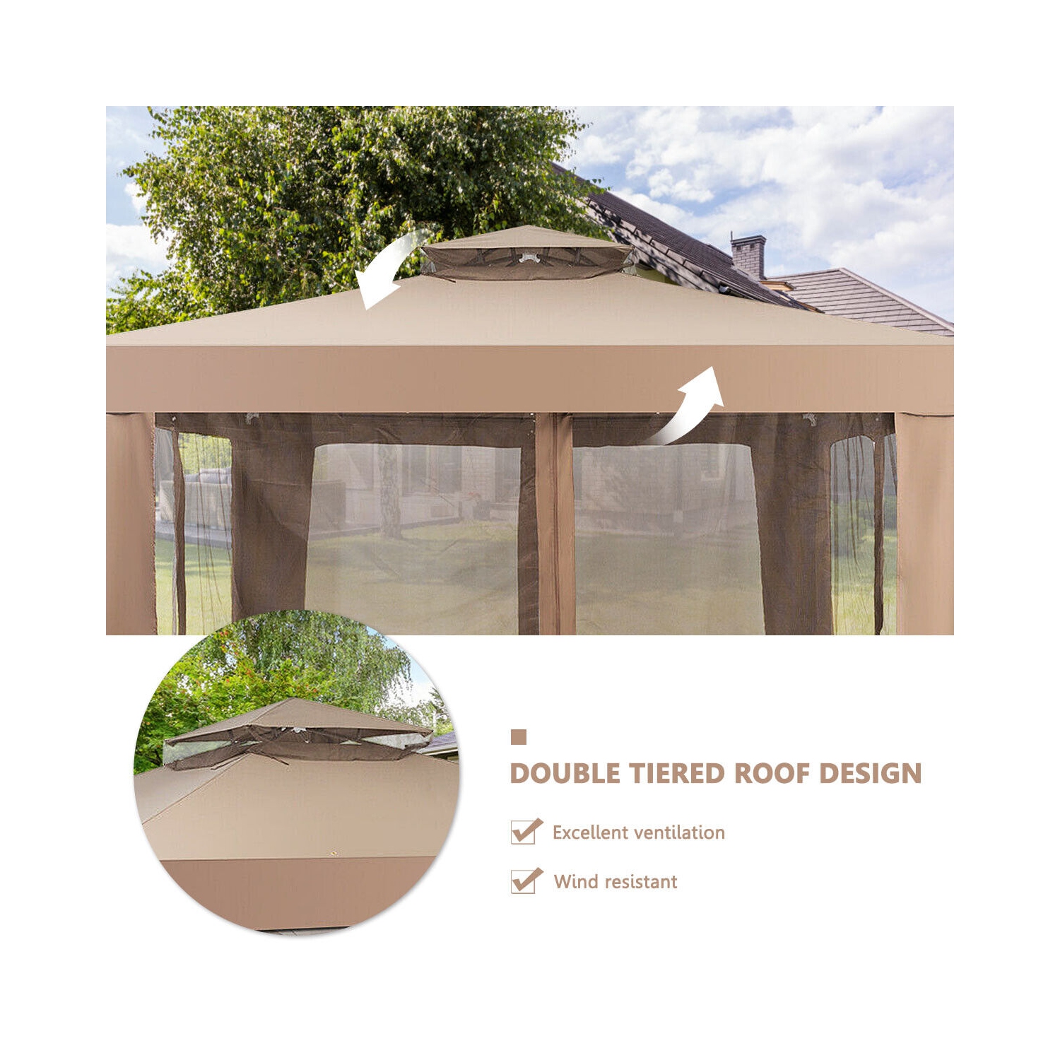 Topbuy 10' x 10' 2-tier Outdoor Netting Canopy Sun Shade Gazebo Tent for Picnic Party