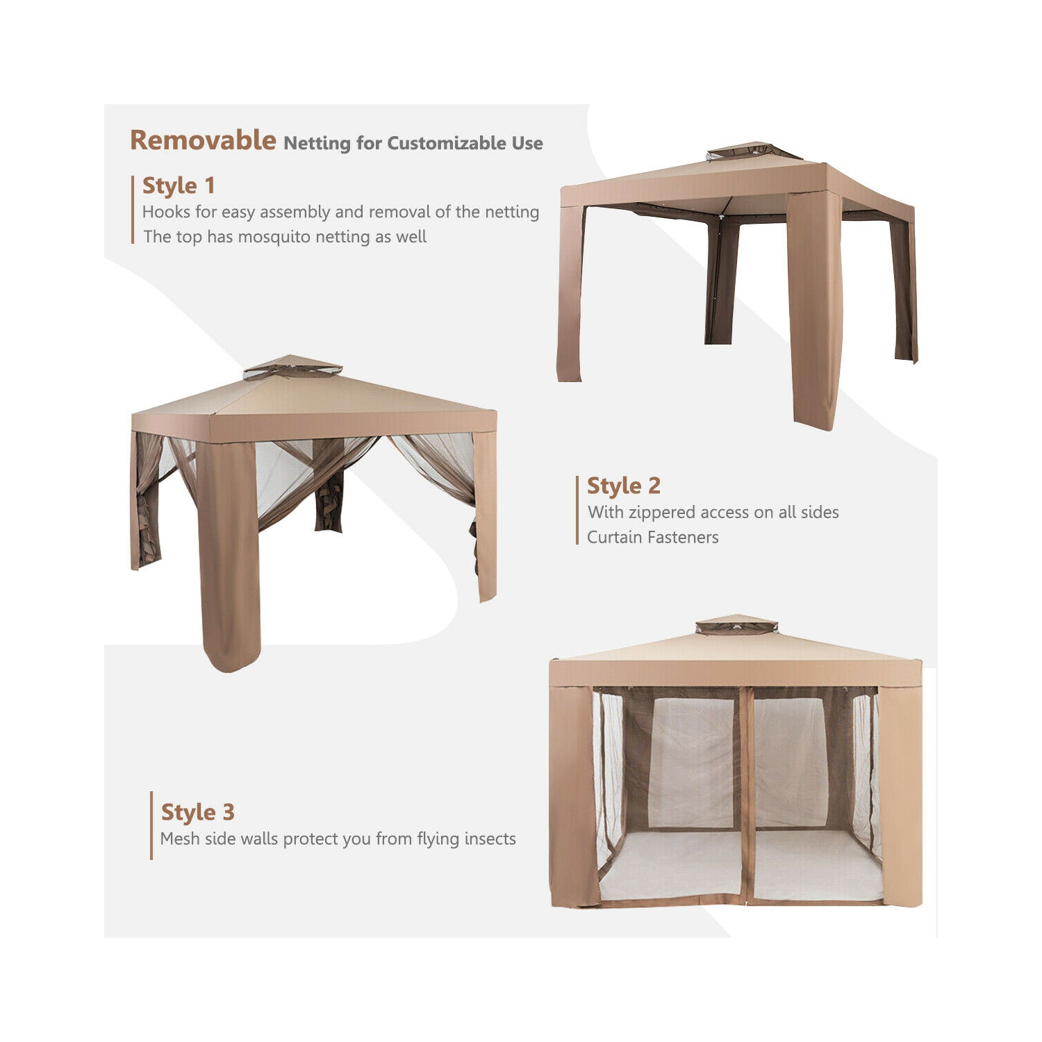 Topbuy 10' x 10' 2-tier Outdoor Netting Canopy Sun Shade Gazebo Tent for Picnic Party