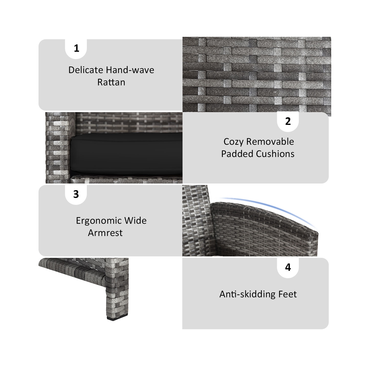 Patiojoy 4-Piece Outdoor Patio Furniture Set Rattan Wicker Conversation Sofa Set Black