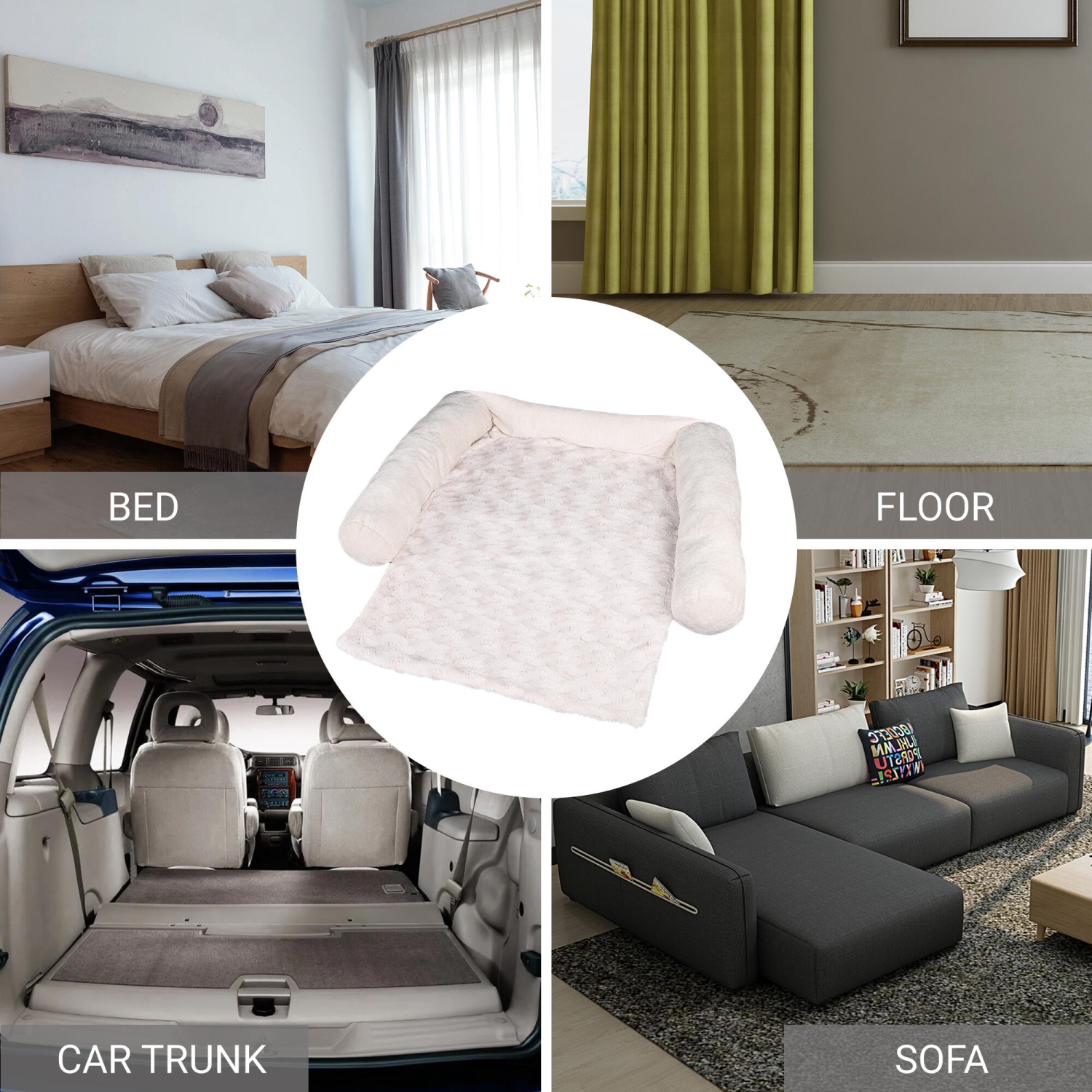 33.4''X39.3'' Pet Beds Mats Soft Fabric Pet Couch Protector Cover with 3-Sided Bolster for Dog and Cats - Camel-WOMEOW™