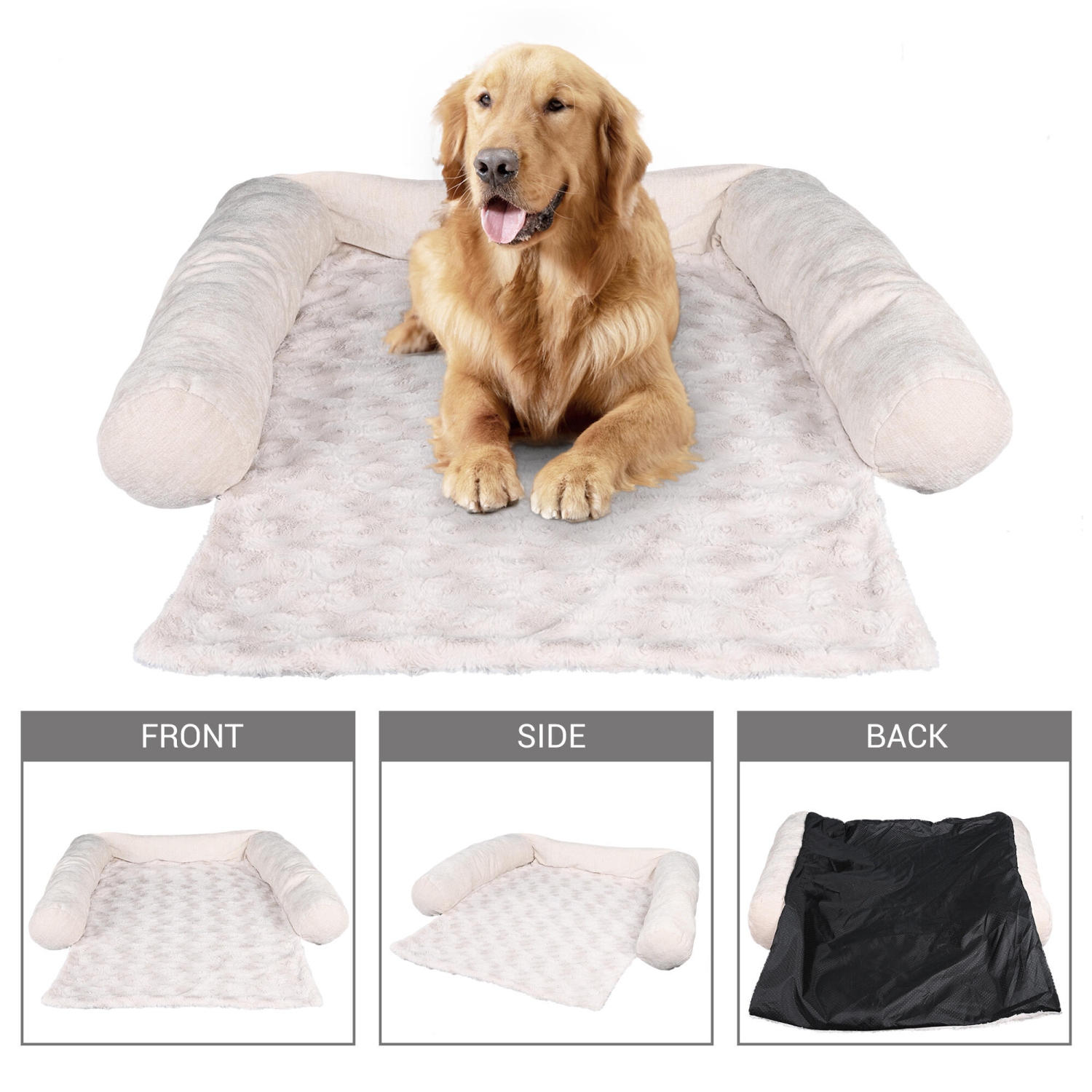 33.4''X39.3'' Pet Beds Mats Soft Fabric Pet Couch Protector Cover with 3-Sided Bolster for Dog and Cats - Camel-WOMEOW™