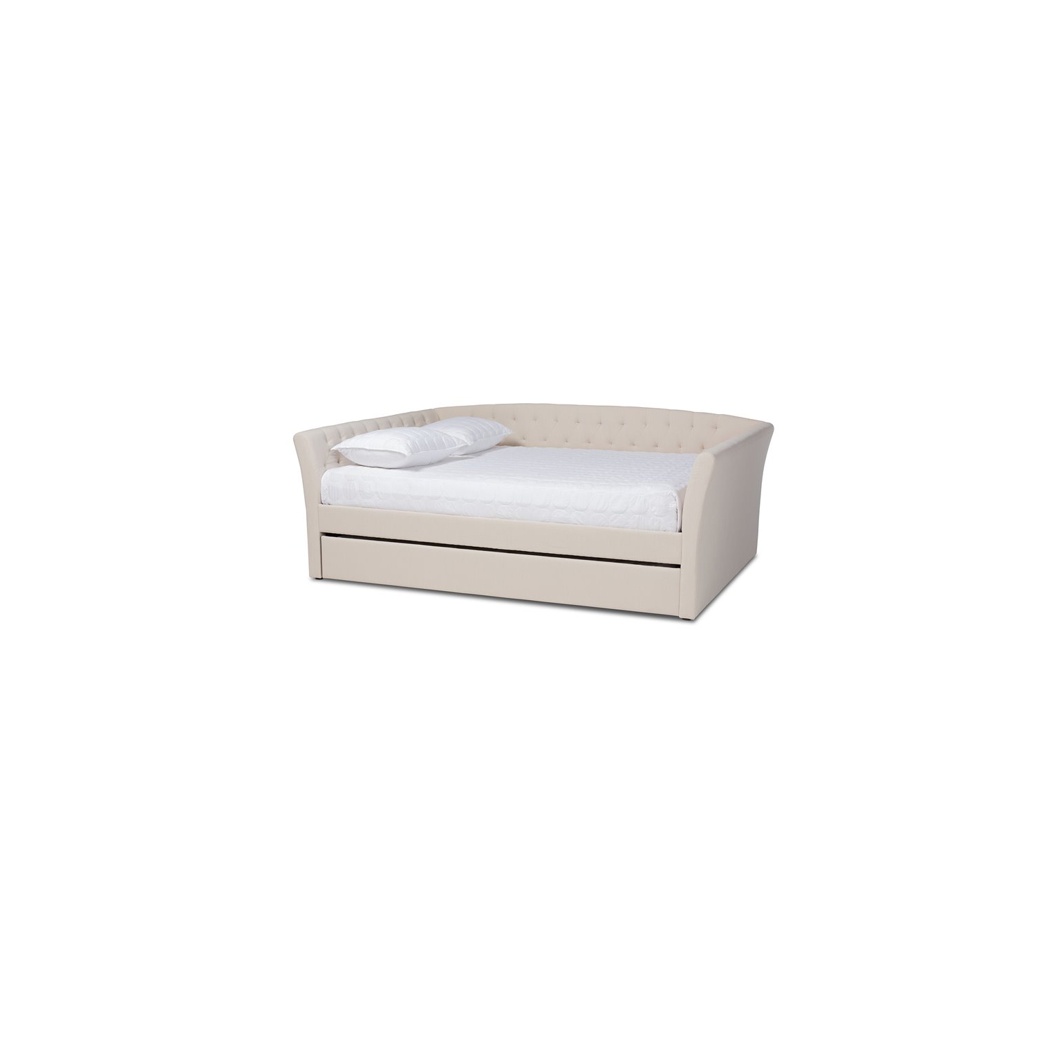 Bowery Hill Queen Size Beige Upholstered Daybed with Trundle