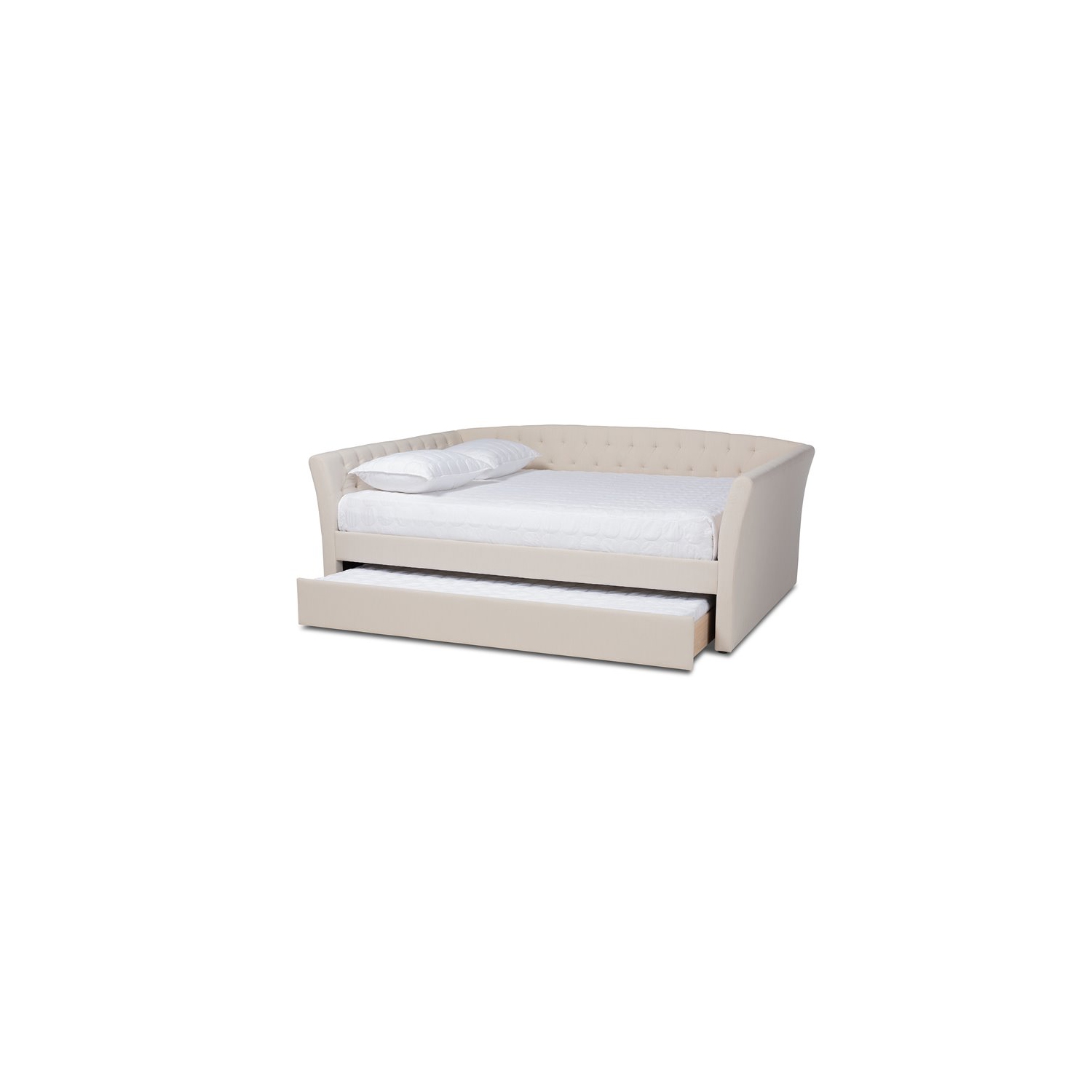 Bowery Hill Queen Size Beige Upholstered Daybed with Trundle