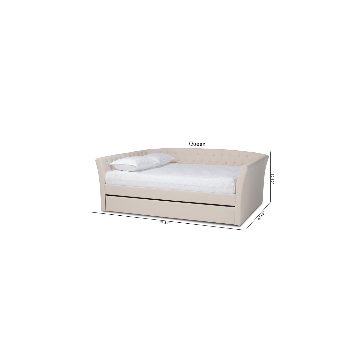 Bowery Hill Queen Size Beige Upholstered Daybed with Trundle