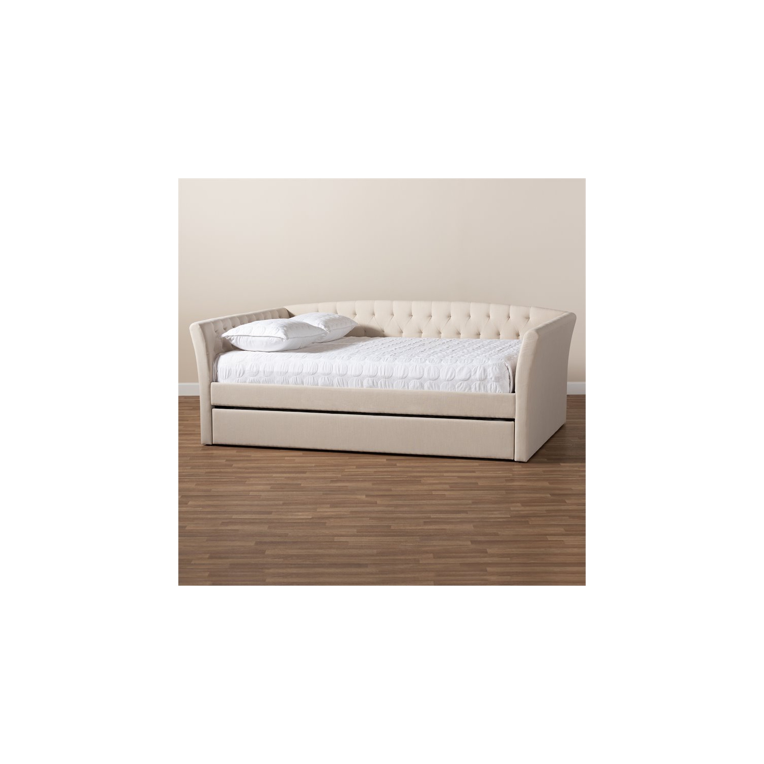 Bowery Hill Queen Size Beige Upholstered Daybed with Trundle