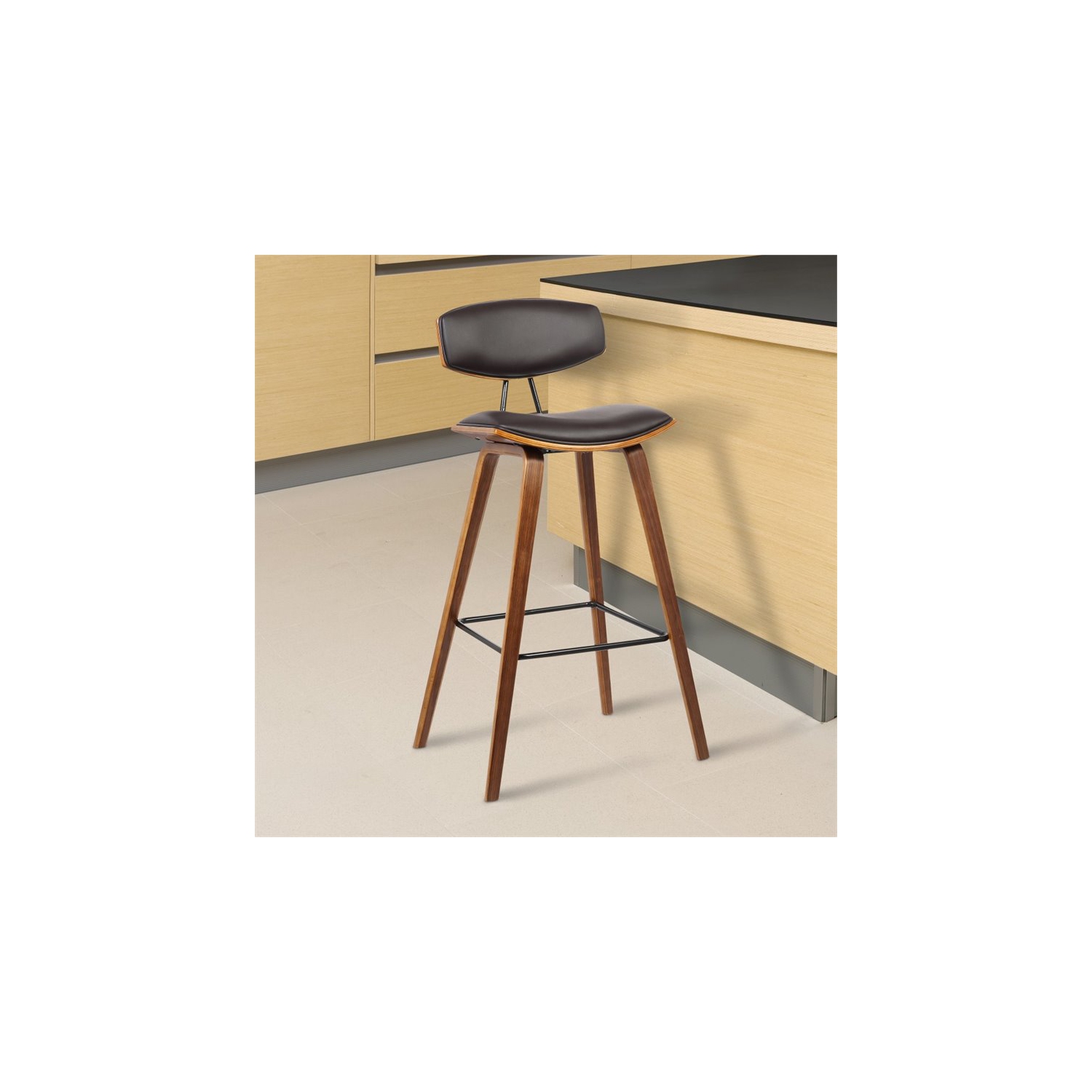 Hawthorne Collections 30" Faux Leather Bar Stool in Walnut and Brown
