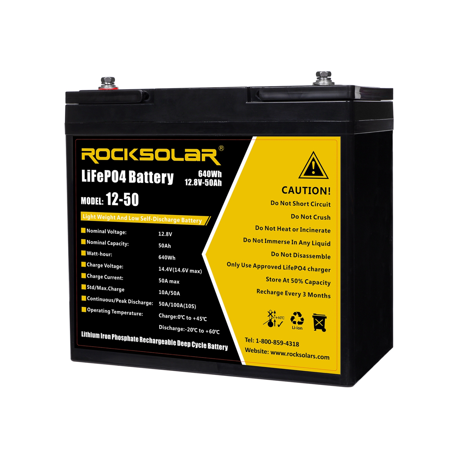 Batterie à décharge poussée de 12 V et 50 Ah LiFePO4 de ROCKSOLAR