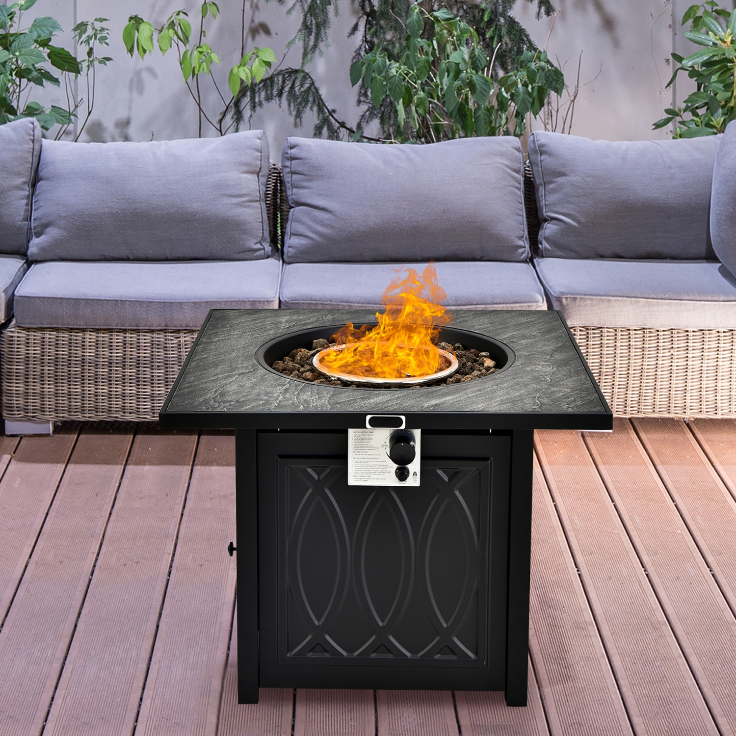 Costway 32" Propane Fire Pit Table Square Tabletop w/Lava Rocks Cover 50,000 BTU
