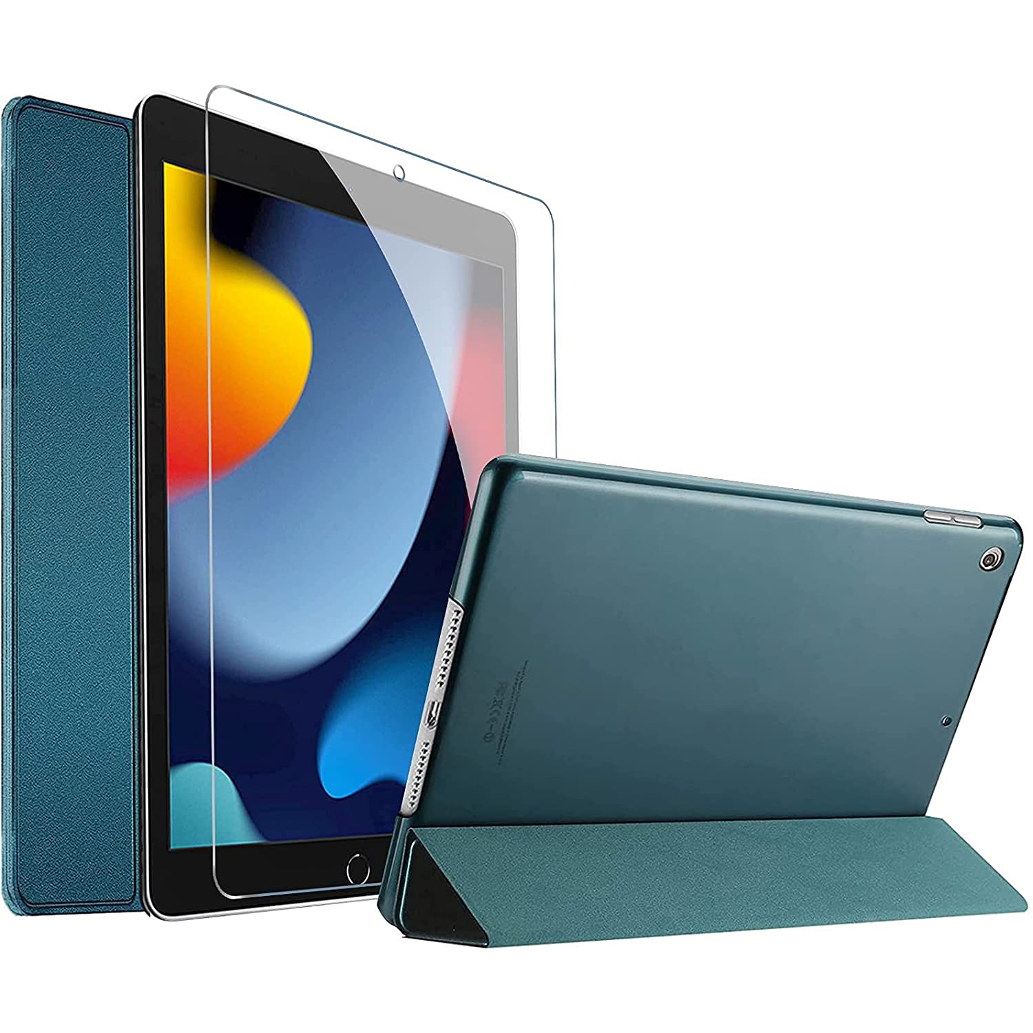 ProCase iPad 10.2 Case 2021 9th Gen/ 2020 8th Gen/ 2019 7th Gen Case with Tempered Glass Screen Protector, Slim Stand Hard S