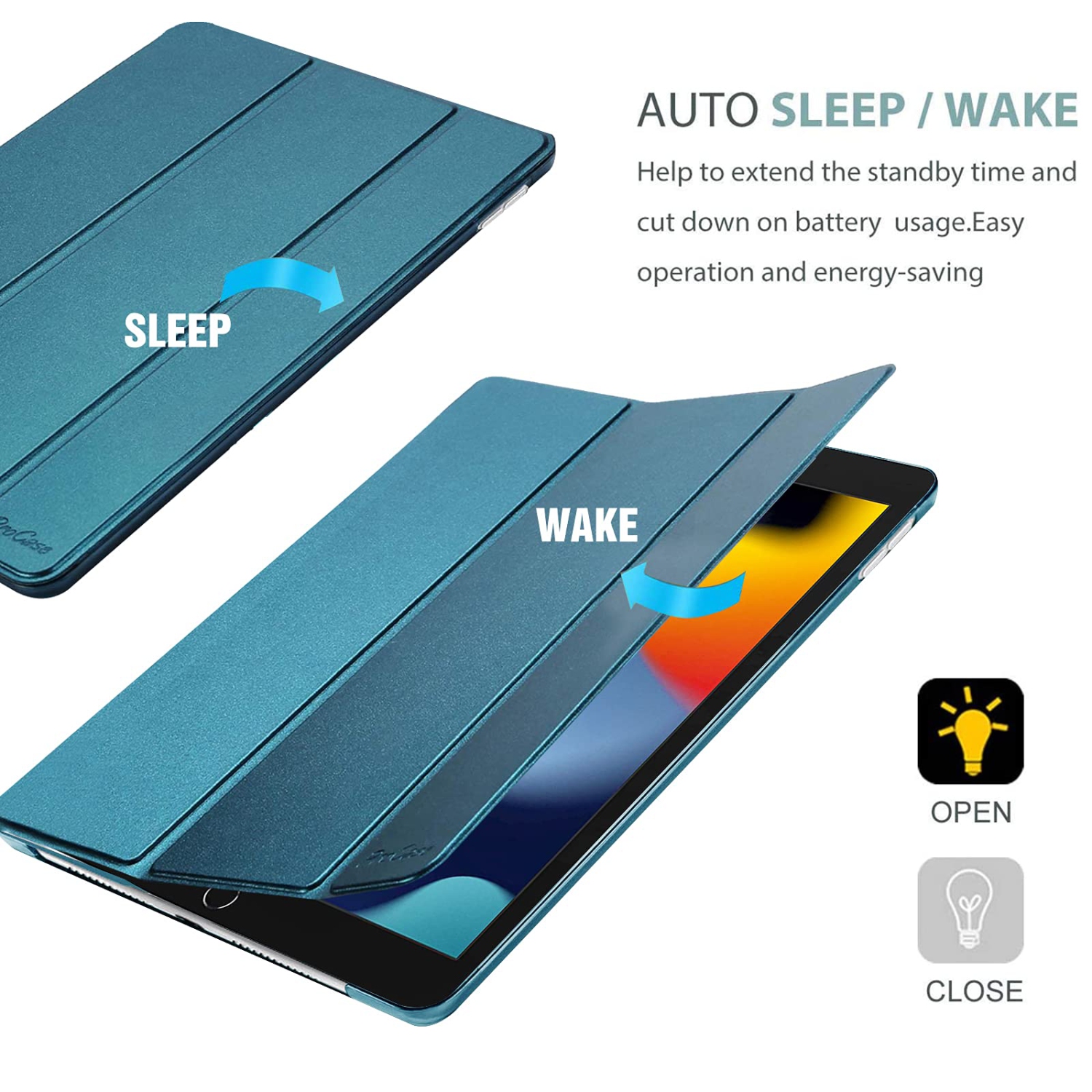 ProCase iPad 10.2 Case 2021 9th Gen/ 2020 8th Gen/ 2019 7th Gen Case with Tempered Glass Screen Protector, Slim Stand Hard S