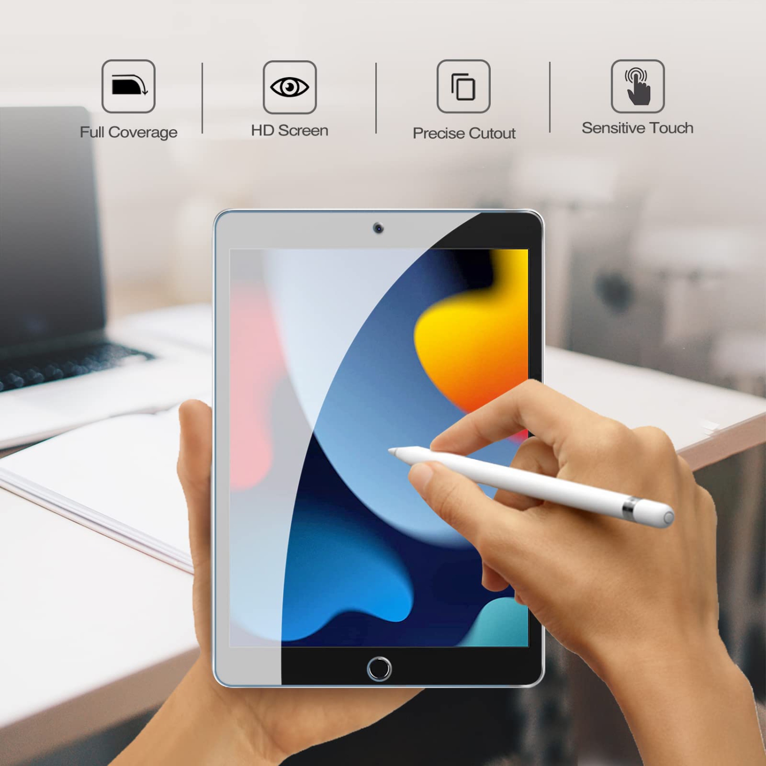 ProCase iPad 10.2 Case 2021 9th Gen/ 2020 8th Gen/ 2019 7th Gen Case with Tempered Glass Screen Protector, Slim Stand Hard S