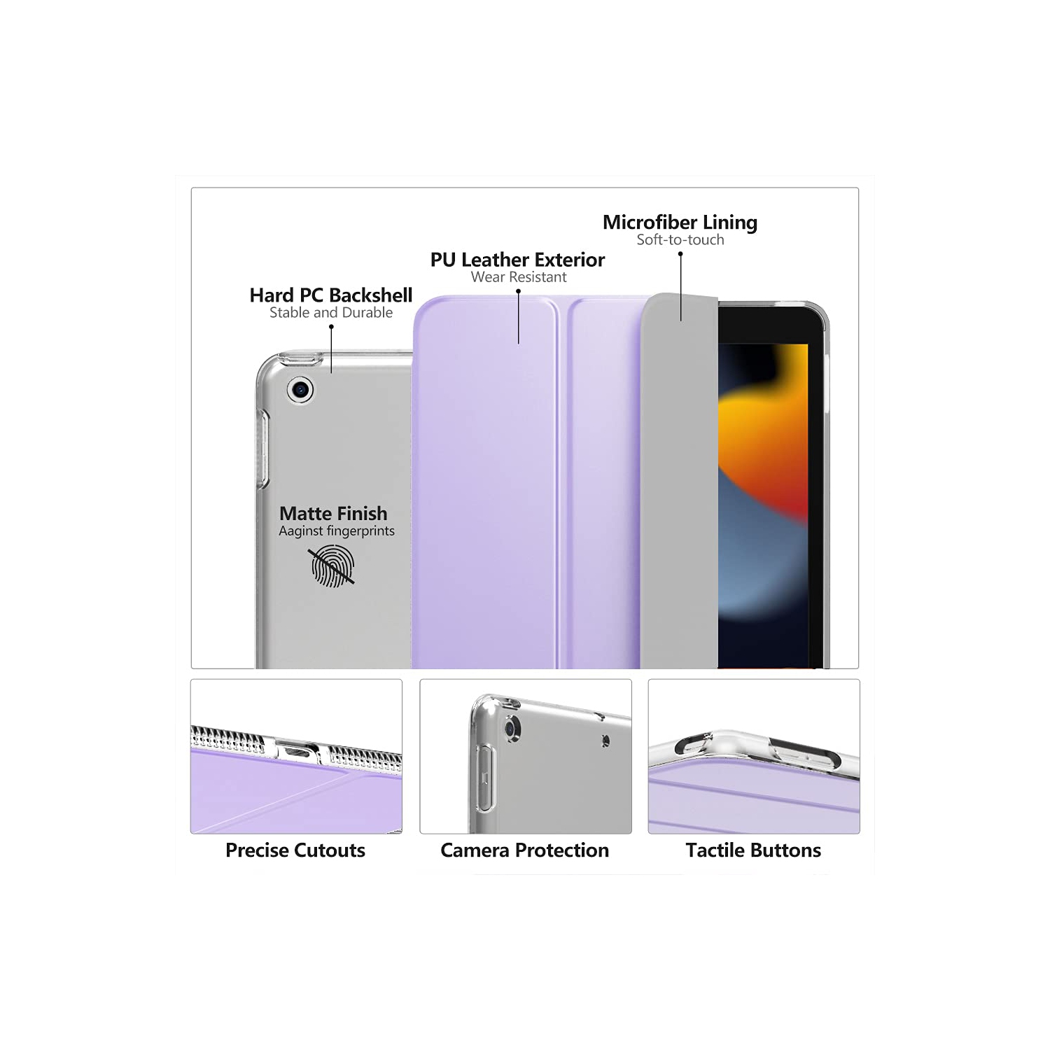 MoKo iPad 10.2 Étui pour iPad 9e génération 2021/iPad 8e génération 2020/iPad 7e génération 2019, support mince arrière rigide S.