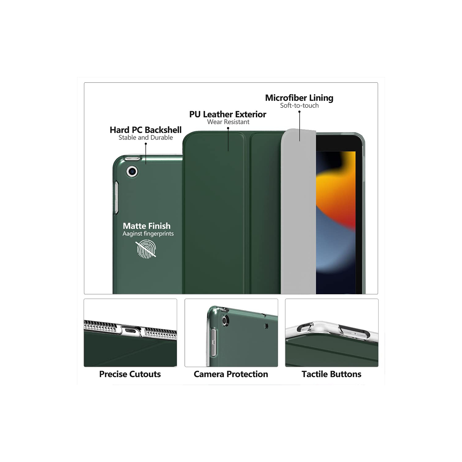 MoKo iPad 10.2 Case for iPad 9th Generation 2021/ iPad 8th Generation 2020/ iPad 7th Generation 2019, Slim Stand Hard Back S