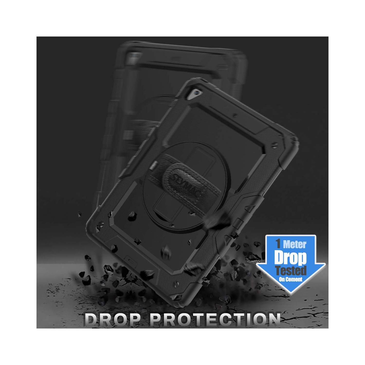 SEYMAC stock – Étui iPad 6e/5e génération, protection trois couches contre les chutes avec 360 courroies rotatives et stylet PE