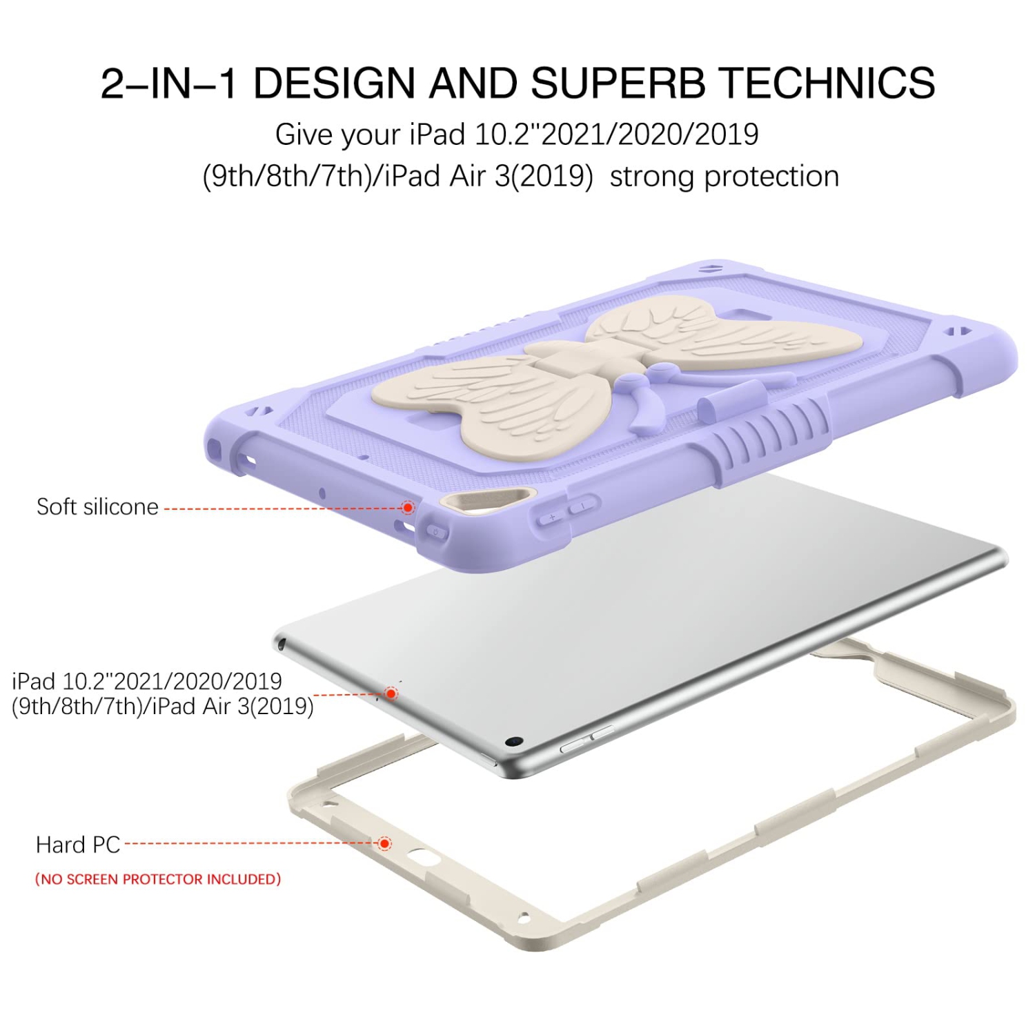 iPad 9th Generation Case 10.2 Inch 2021, iPad 8th Generation Case,iPad 7th Generation,iPad Air 3 Case 10.5",DUEDUE Butterfly