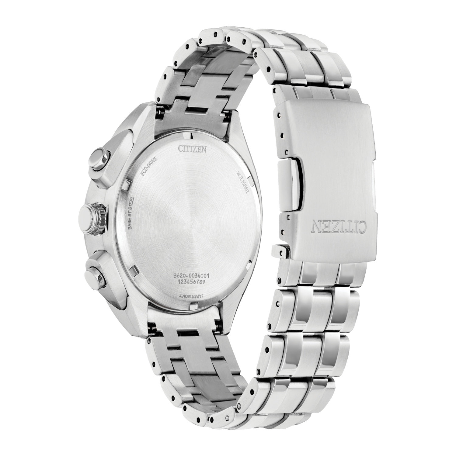 Montre pour hommes avec boîtier et bracelet en acier inoxydable argenté et cadran noir Carson Eco-Drive 43&nbsp;mm de Citizen