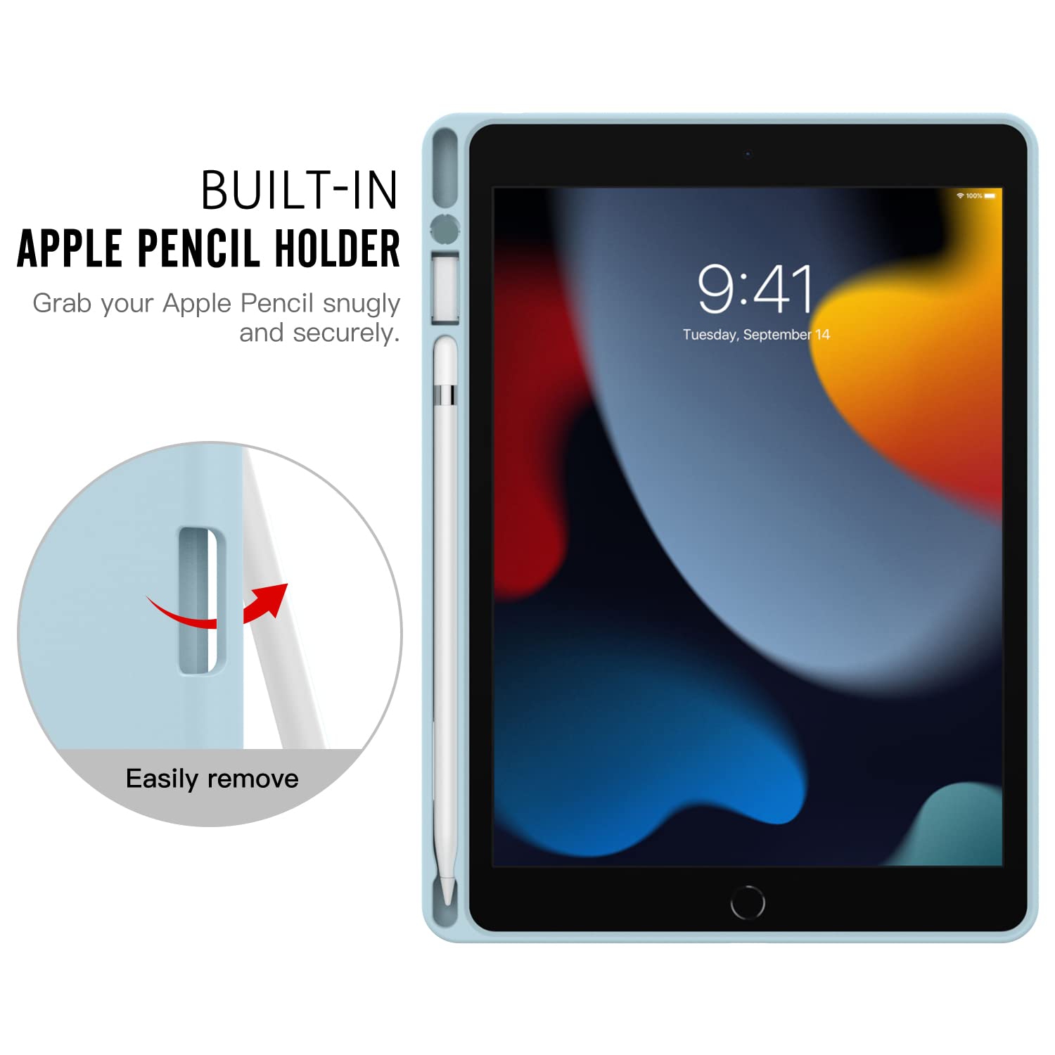 MoKo iPad 10.2 Case iPad 9th Generation 2021 / 8th Generation 2020 / 7th Generation 2019 Case with Pencil Holder, Soft TPU S