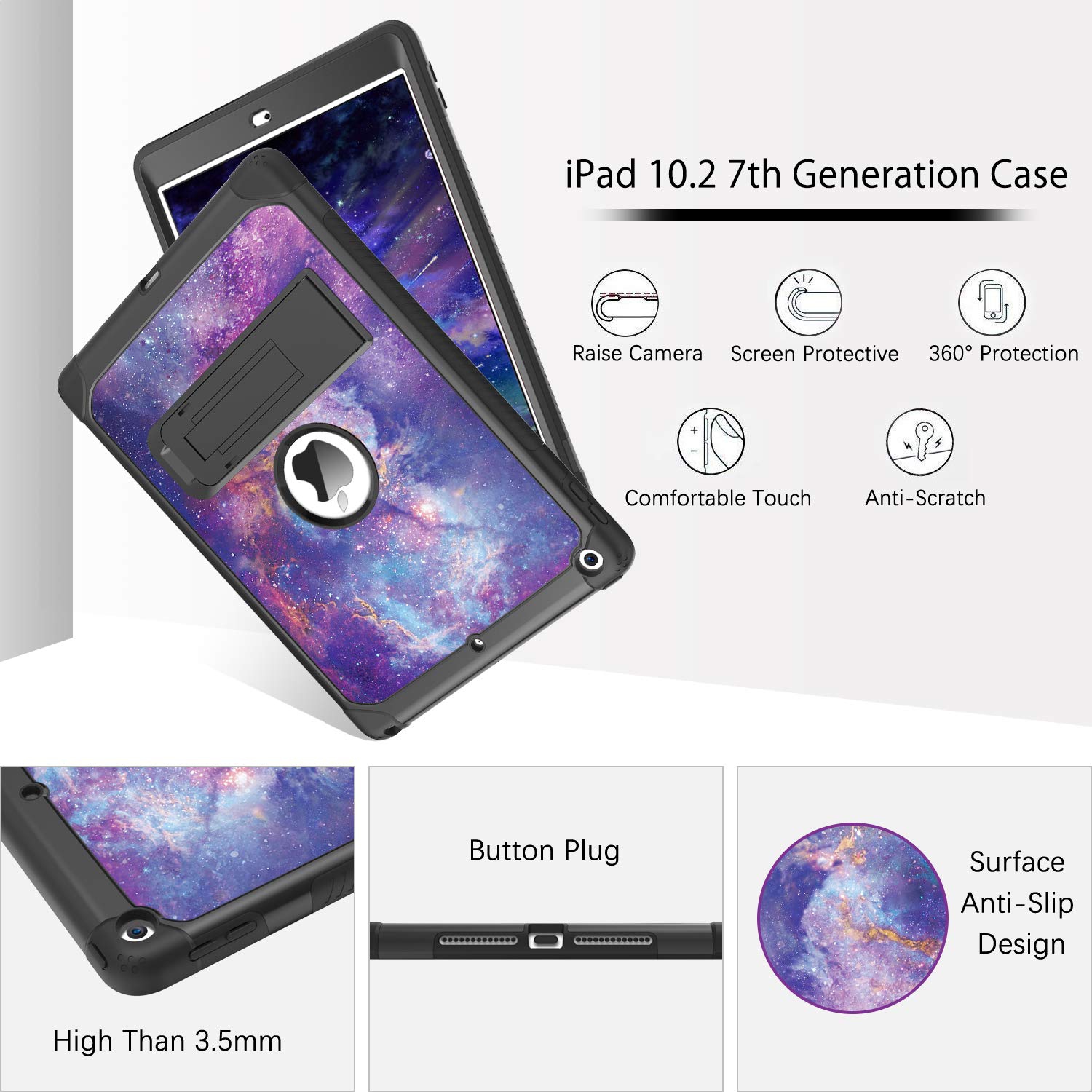 iPad 10.2" Case, iPad 9th Generation Case ,iPad 8th/7th Generation Case,DUEDUE Kickstand Shockproof 3 in 1 Slim Hybrid TPU B