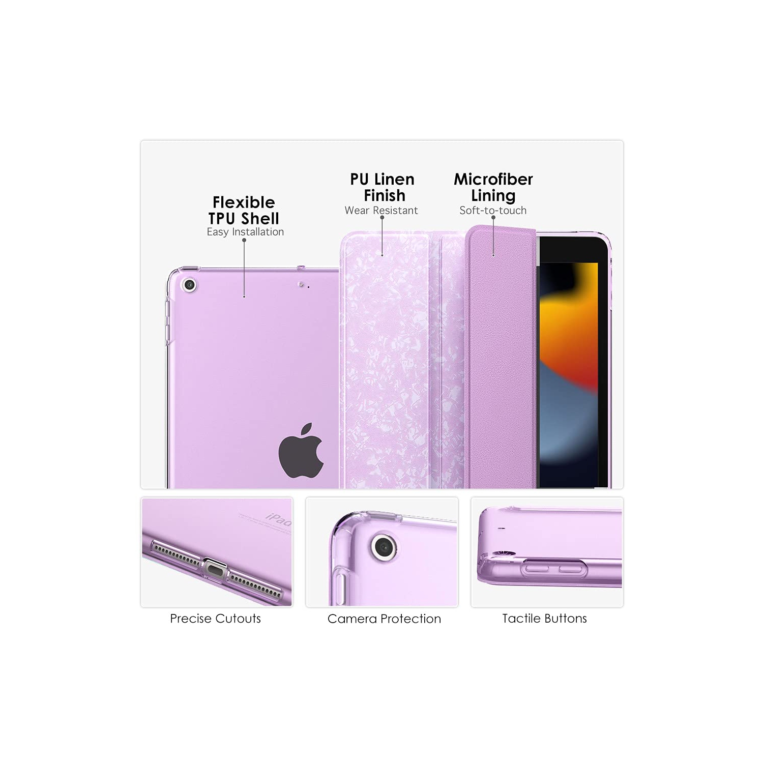 Étui Ko pour nouvel étui iPad 9e/8e/7e génération, étui souple transparent givré mince protecteur en TPUR