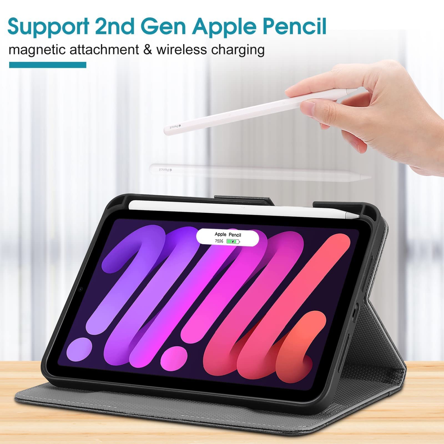 ProCase New iPad Mini 6 Case 8.3 Inch 2021, PU Leather Business Stand Folio Smart Protective Cover with Pencil Holder for 8.