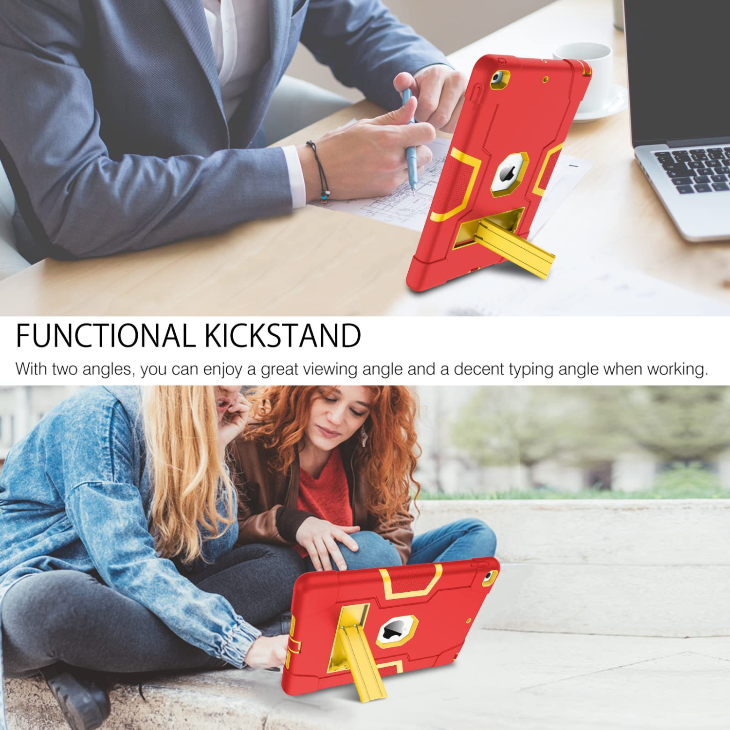Étui rigide ajusté pour iPad 10.2 de DUEDUE pour iPad 2021, 9e/8e/7e génération, béquille et robuste, étui rigide hybride antidérapant pour PC