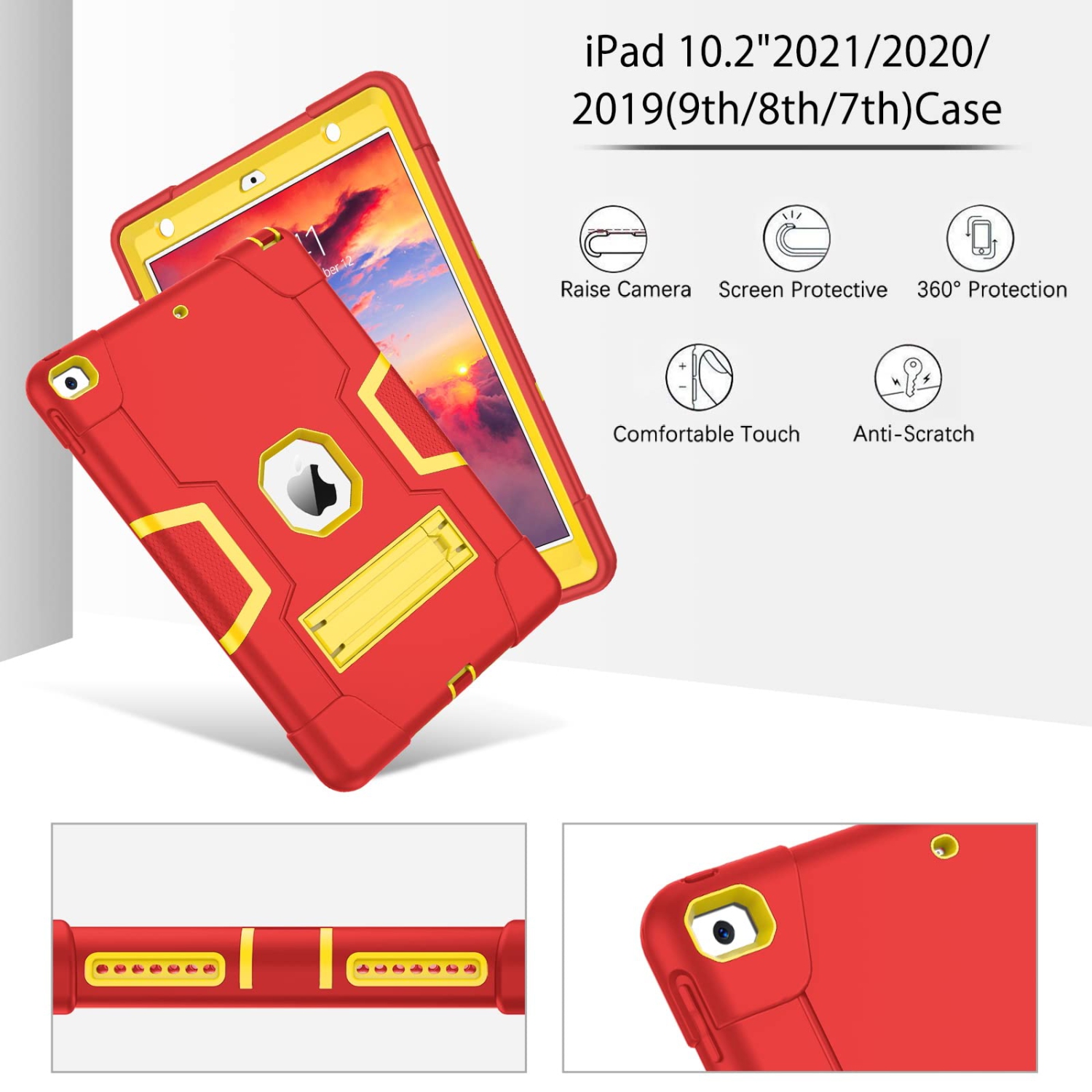 Étui rigide ajusté pour iPad 10.2 de DUEDUE pour iPad 2021, 9e/8e/7e génération, béquille et robuste, étui rigide hybride antidérapant pour PC