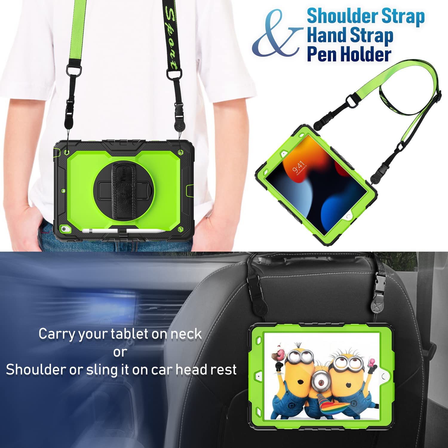 Timecity Case for iPad 9th/8th/ 7th Generation Case 2021/2020/2019 with Screen Protector Pencil Holder Rotating Stand Hand/S