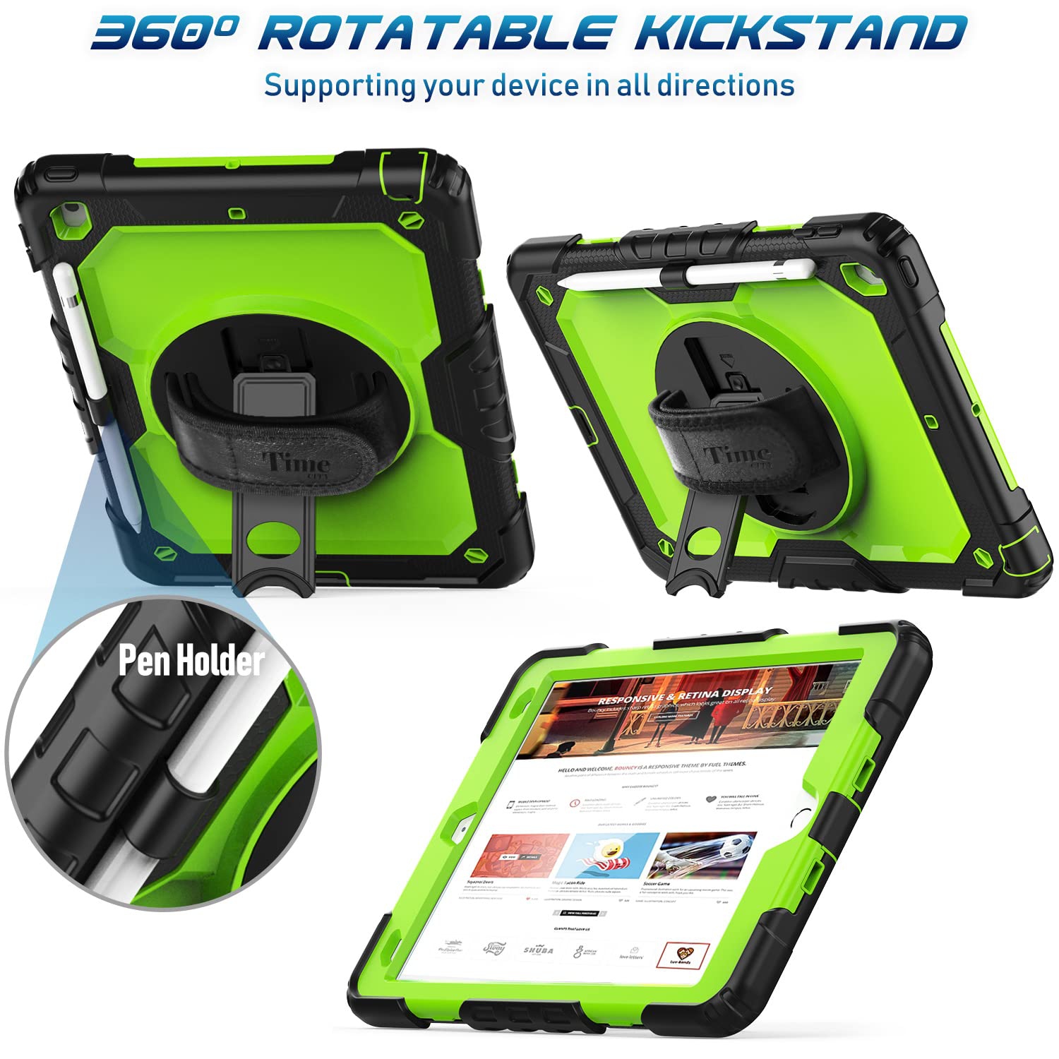 Timecity Case for iPad 9th/8th/ 7th Generation Case 2021/2020/2019 with Screen Protector Pencil Holder Rotating Stand Hand/S