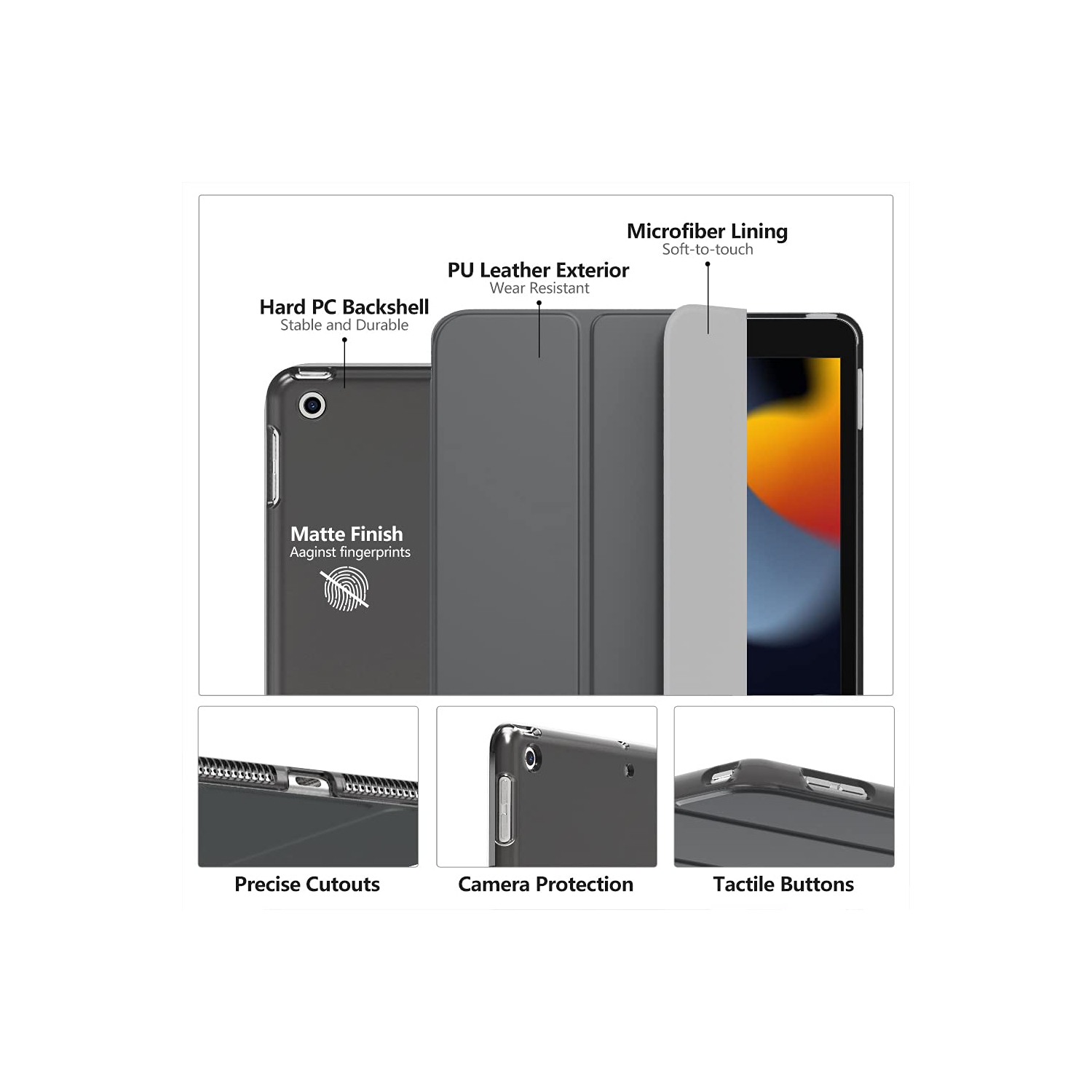 iPad 10.2 Case for iPad 9th Generation 2021/ iPad 8th Generation 2020/ iPad 7th Generation 2019, Slim Stand Hard Back Shell Smart Cover Case for iPad