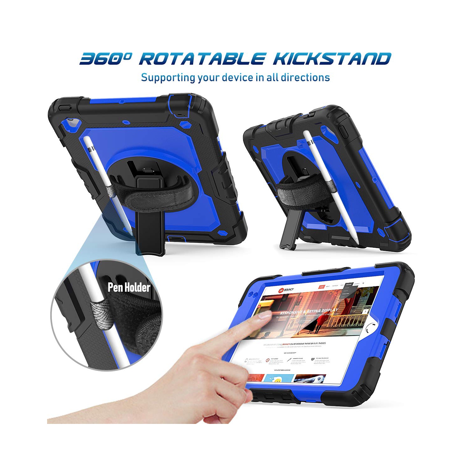 Timecity Case for iPad Mini 5 2019/ Mini 4 Case, Heavy Duty Shockproof Protective Cover with Screen Protector, 360° Rotating Stand, Hand and Shoulder