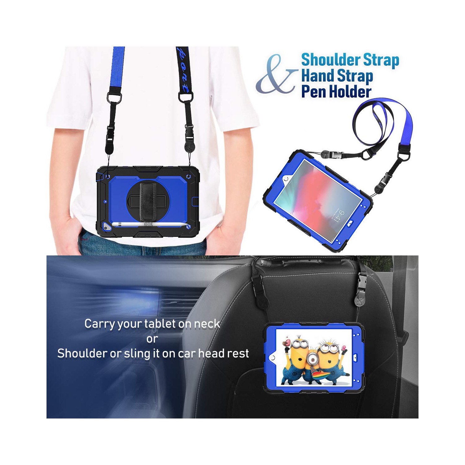 Timecity Case for iPad Mini 5 2019/ Mini 4 Case, Heavy Duty Shockproof Protective Cover with Screen Protector, 360° Rotating Stand, Hand and Shoulder