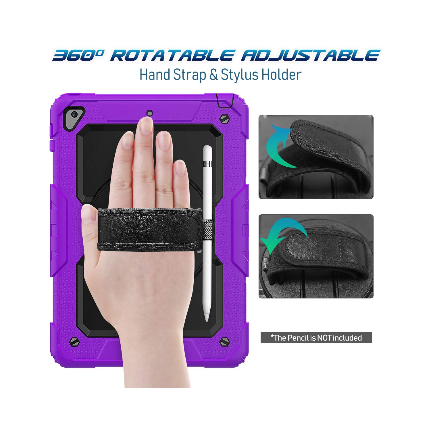 Timecity Case for iPad 6th/5th Generation 9.7 Inch Case 2018/2017 with Screen Protector, Stand, Hand/Shoulder Strap, Full-Bo